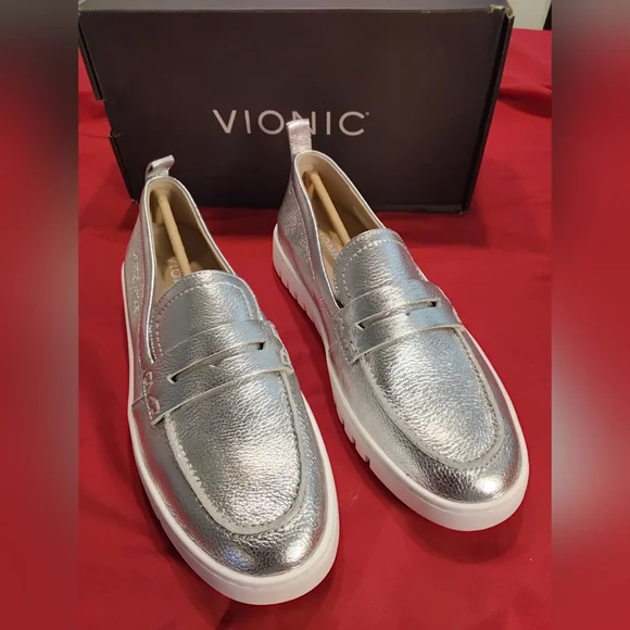 Vionic Metallic Silver Slip-On Loafers s-l400.jpg main image 2